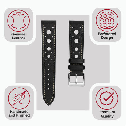 Boutsen Cavallo Racing Handmade Leather Watch Strap - Black