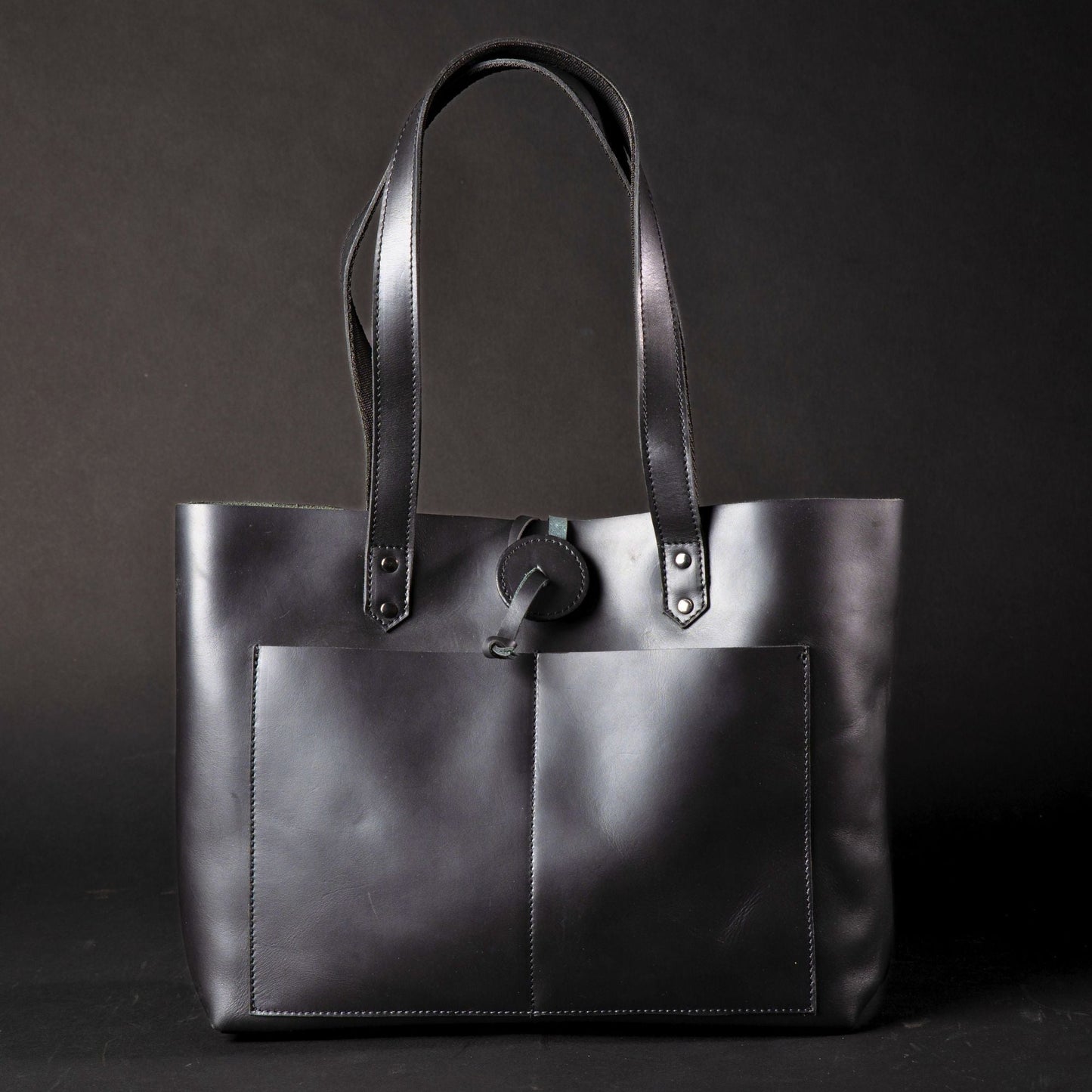 Tolredo - Black Leather Tote Bag with Leather Closure