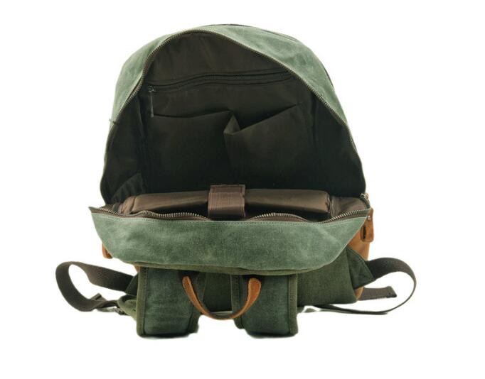 Canvas Leather Rucksack Bag Grey, Green