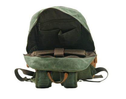 Canvas Leather Rucksack Bag Grey, Green