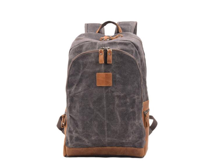 Canvas Leather Rucksack Bag Grey, Green
