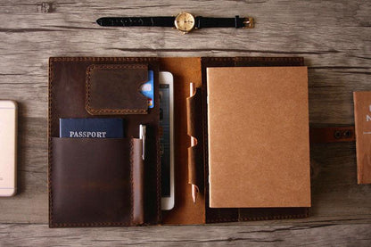 Personalized Brown Leather Notebook Portfolio