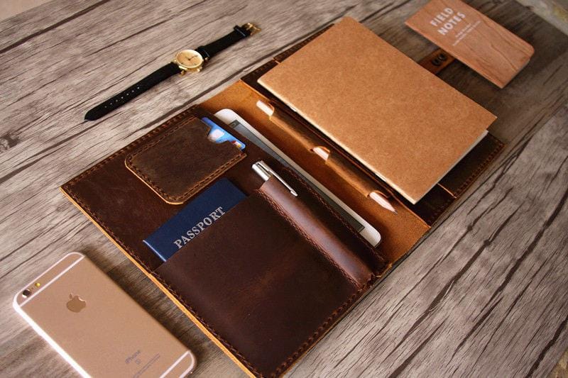 Personalized Brown Leather Notebook Portfolio