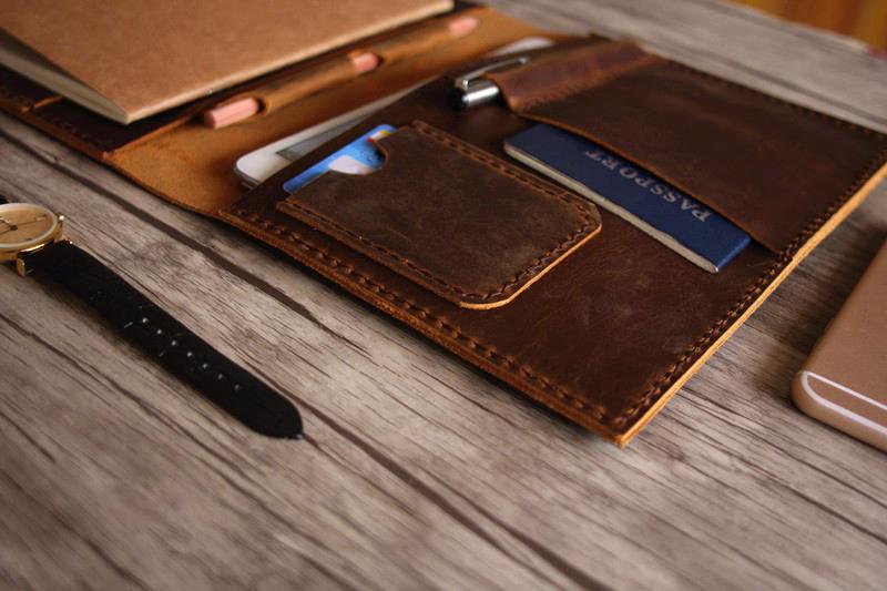 Rustic Engraved Designer Leather Portfolio Holder