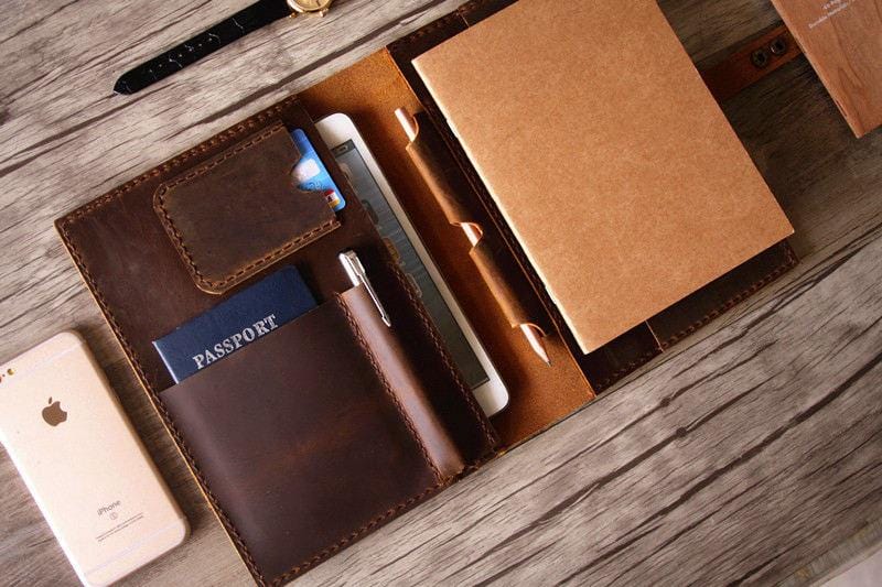 Personalized Brown Leather Notebook Portfolio