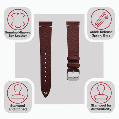 Badalassi Carlo Minerva Box Genuine Leather Watch Strap - Chestnut Brown
