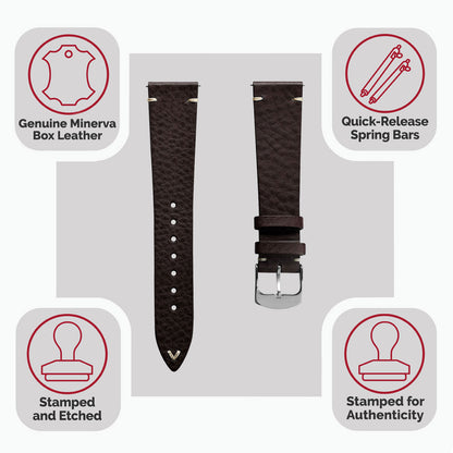 Badalassi Carlo Minerva Box Genuine Leather Watch Strap - Dark Brown
