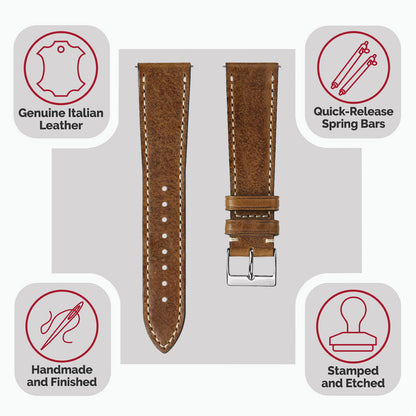 Flat Highley Genuine Leather Watch Strap - Light Brown
