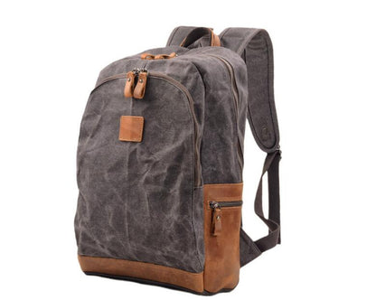 Canvas Leather Rucksack Bag Grey, Green