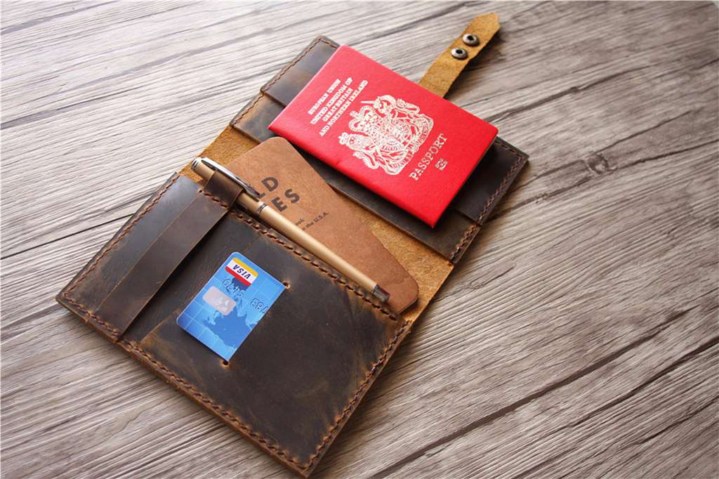 Custom Brown Leather Passport Cover Notebook Wallet