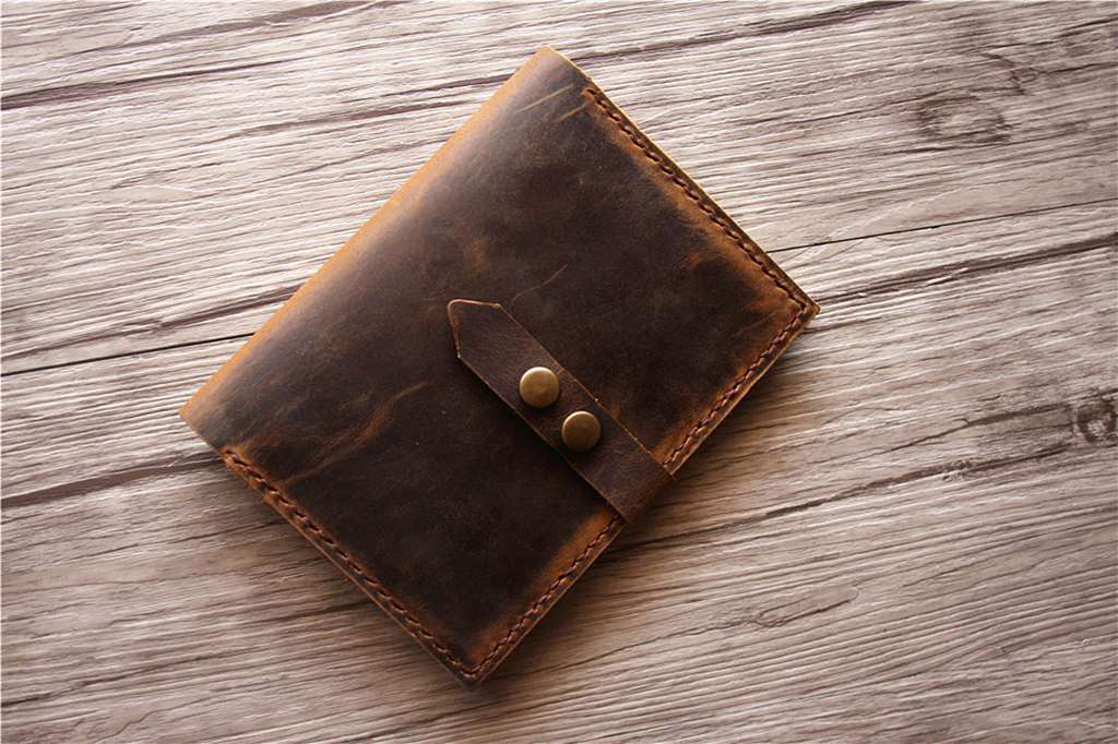 Custom Brown Leather Passport Cover Notebook Wallet