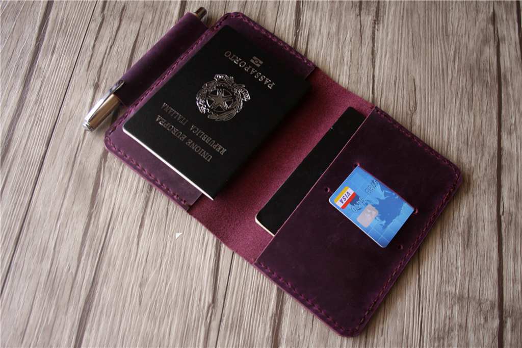 Personalized Womens Passport Holder Purple Leather Wallet