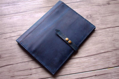 Blue Leather iPad Cover Case with Pencil Holder Personalized