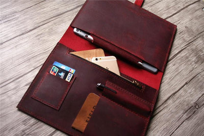 Personalized Leather iPad Mini Case Portfolio with Pencil Holder