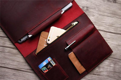 Personalized Leather iPad Mini Case Portfolio with Pencil Holder