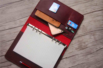 Red Personalized Leather Journal Notebook Refillable