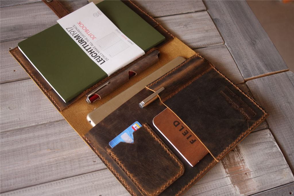 Personalized Brown Leather Notebook Cover Holder