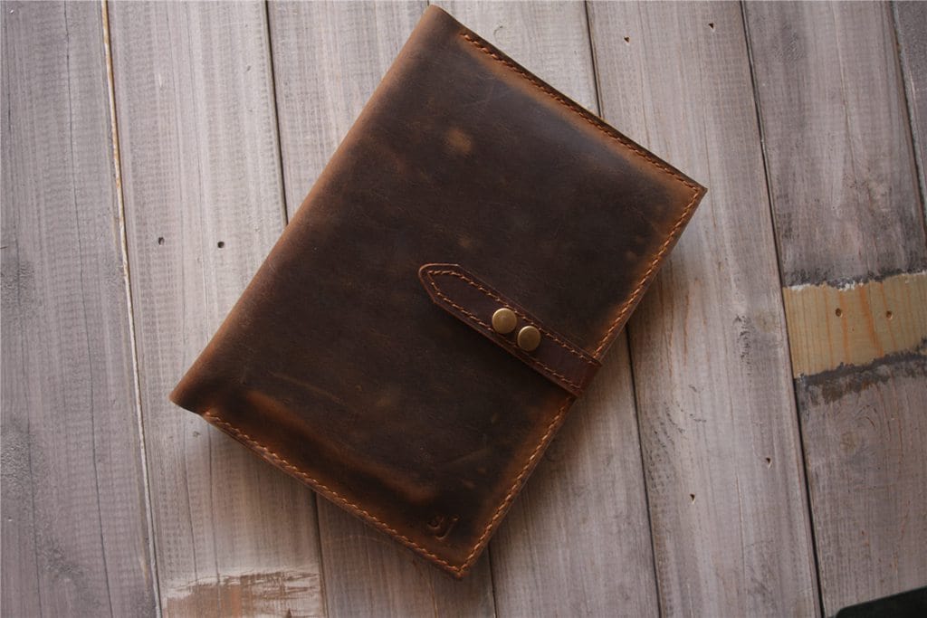 Personalized Brown Leather Notebook Cover Holder