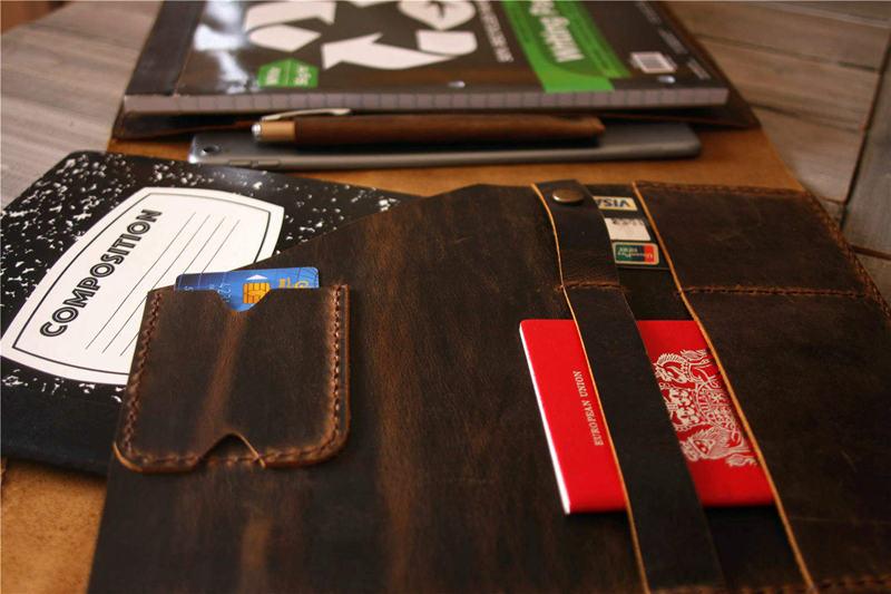 Personalized Leather Custom iPad Case with Pencil Holder