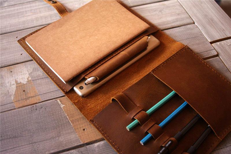Personalized Brown Leather Padfolio Holder