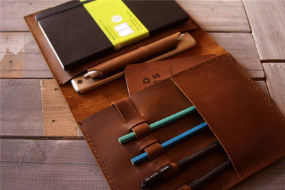 Personalized Yellow Brown Moleskine Leather Cover Notebook Holder