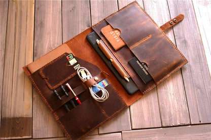 Engraved Brown Leather Padfolio Organizer