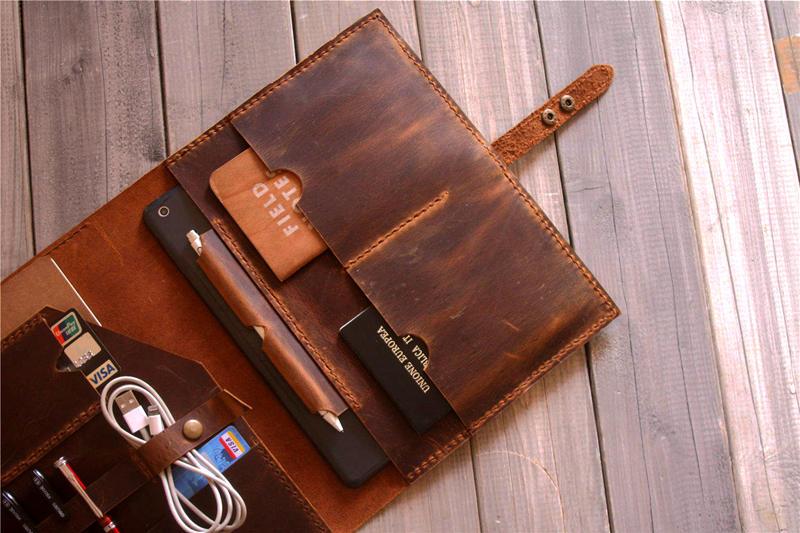 Engraved Brown Leather Padfolio Organizer