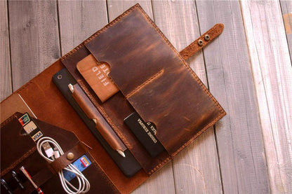 Engraved Brown Leather Padfolio Organizer