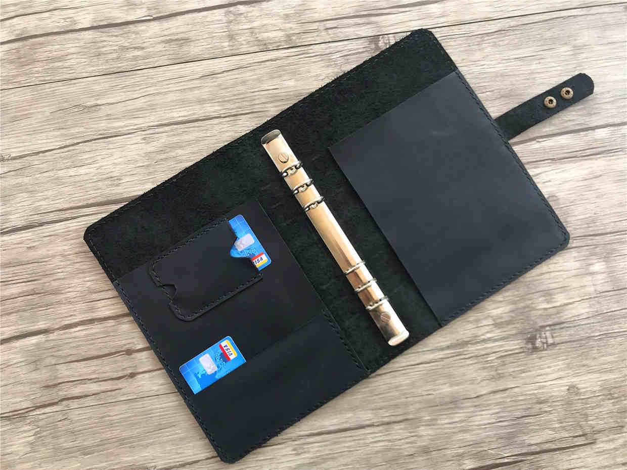 Black Embossed Leather Notebook Organiser