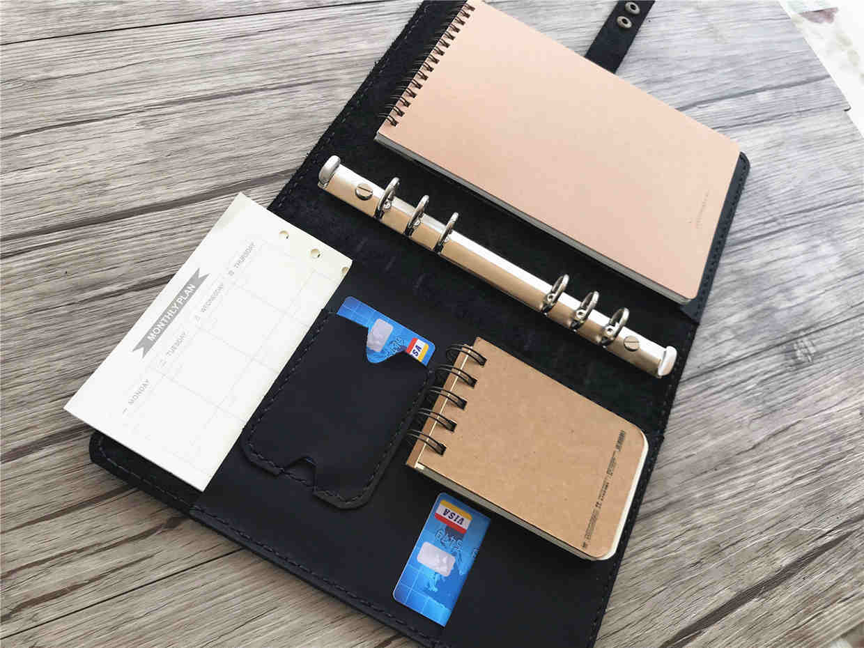 Black Embossed Leather Notebook Organiser