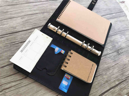 Black Embossed Leather Notebook Organiser