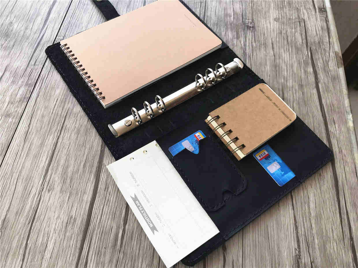 Black Embossed Leather Notebook Organiser