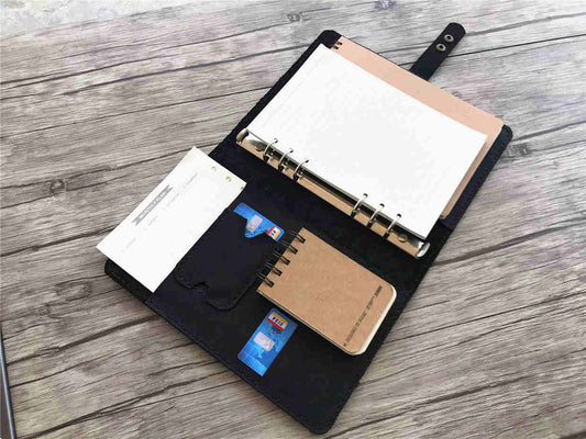 Black Embossed Leather Notebook Organiser