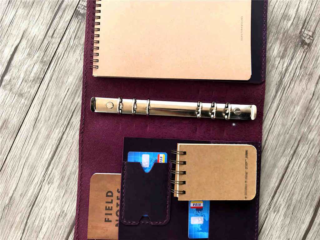 Rustic A4 Refillable Purple Leather Binders Folder
