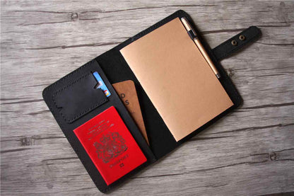 Personalized Black Leather Travel Journal Notebook