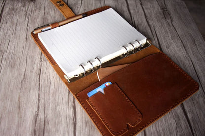 Personalized Refillable Saddle Leather Ring Binders Notebook