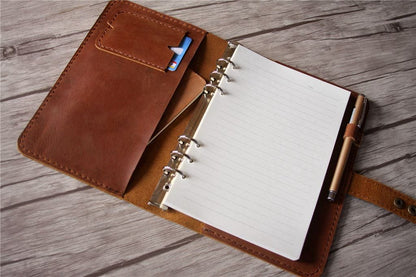 Personalized Refillable Saddle Leather Ring Binders Notebook