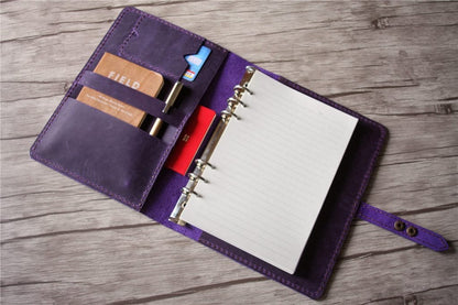 Personalized Purple Leather Binder Notebook Cover