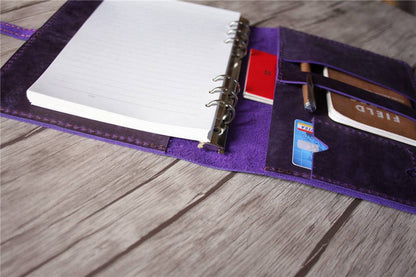 Personalized Purple Leather Binder Notebook Cover