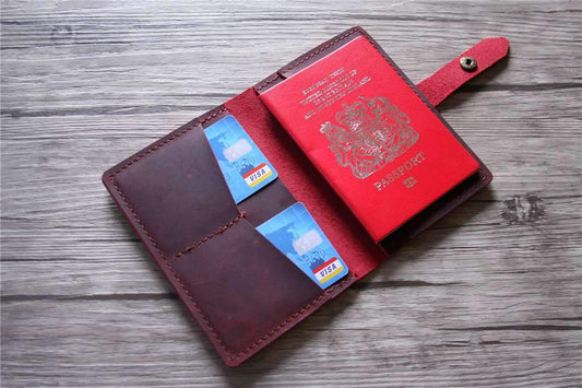 Engraved Burgundy Leather Passport Case Wallet
