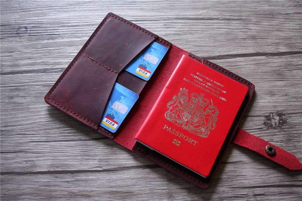 Engraved Burgundy Leather Passport Case Wallet