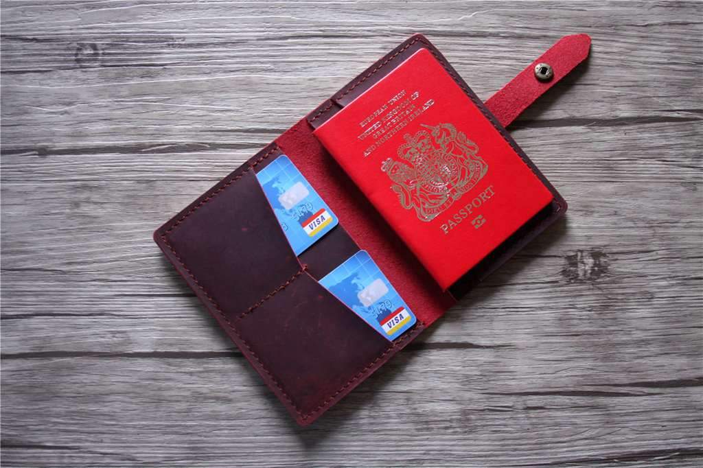 Engraved Burgundy Leather Passport Case Wallet