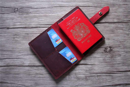 Engraved Burgundy Leather Passport Case Wallet