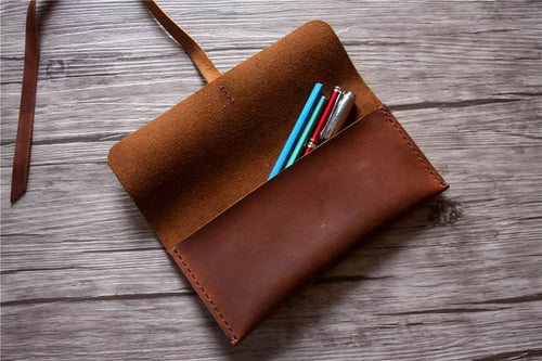 Embossed Leather Pencil Pouch Holder Pen Case