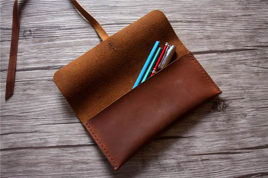 Embossed Leather Pencil Pouch Holder Pen Case