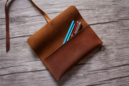 Embossed Leather Pencil Pouch Holder Pen Case