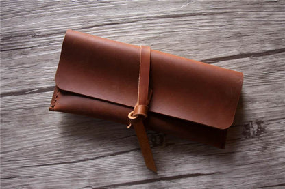 Embossed Leather Pencil Pouch Holder Pen Case