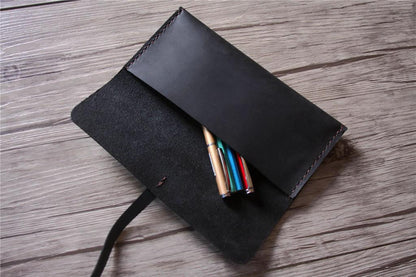 Black Leather Pencil Case Holder Tool Roll