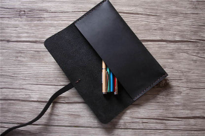 Black Leather Pencil Case Holder Tool Roll
