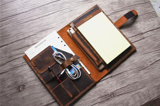 Personalized Brown Leather Portfolio Folder